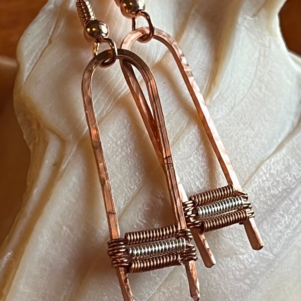 Arch Dangle Earrings | Hammered Copper Wire Wrapped Earrings